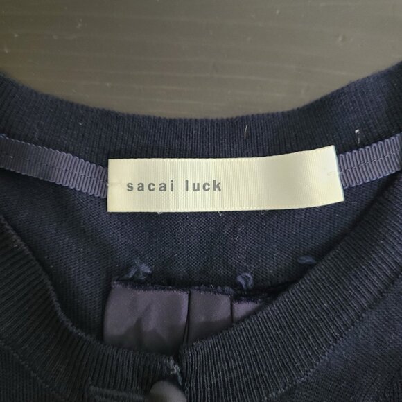 Sacai Luck Women’s Cardigan w/Layered Chiffon Hem & Front Pockets Blue Size 2 - Picture 3 of 9